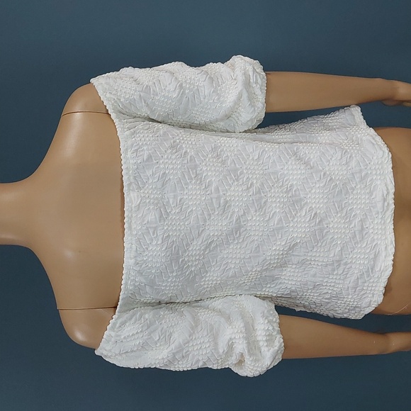 Lauren Conrad Boho Beachy Puff Off The Shoulder Off White Womens Size Large - Picture 4 of 9